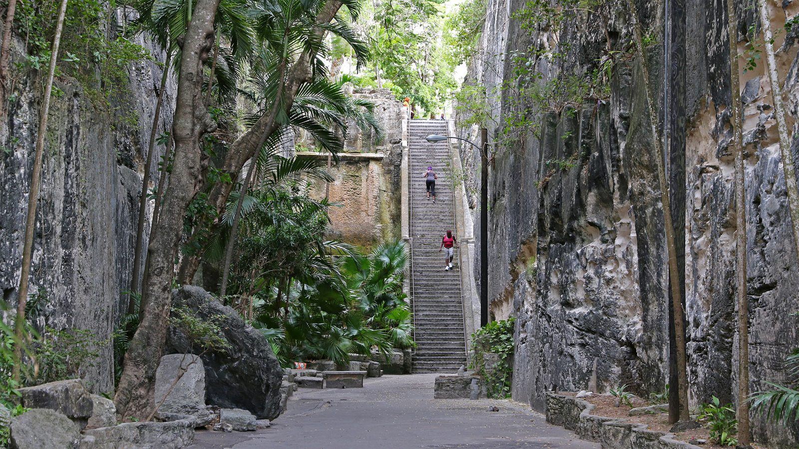 Le Queen's Staircase, escalier taillé dans la roche calcaire à Nassau, Bahamas